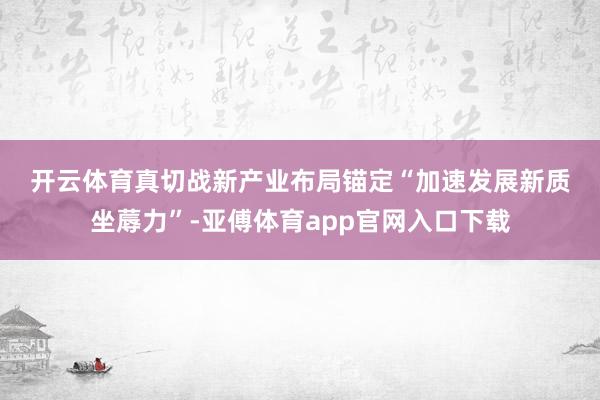 开云体育　　真切战新产业布局　　锚定“加速发展新质坐蓐力”-亚傅体育app官网入口下载